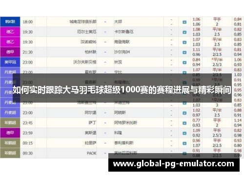 如何实时跟踪大马羽毛球超级1000赛的赛程进展与精彩瞬间